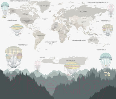 Фотообои листовые Vimala Карта мира с шарами (270x300)