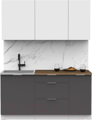 Кухонный гарнитур Интермебель Микс Топ-2 1.6м (белый премиум/графит серый/дуб флагстаф темный)