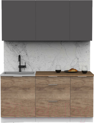Кухонный гарнитур Интермебель Микс Топ-2 1.6м (графит серый/дуб каньон/дуб флагстаф темный)