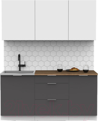 Кухонный гарнитур Интермебель Микс Топ-3 1.7м (белый премиум/графит серый/дуб флагстаф темный)