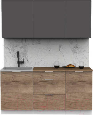 Кухонный гарнитур Интермебель Микс Топ-3 1.7м (графит серый/дуб каньон/дуб флагстаф темный)