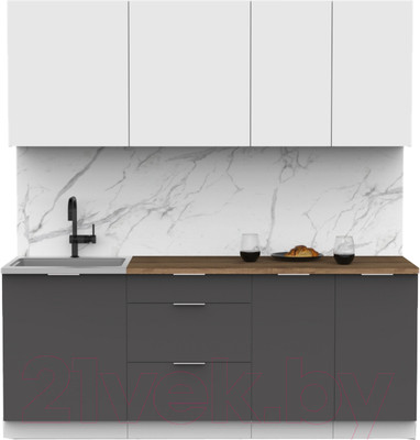 Кухонный гарнитур Интермебель Микс Топ-5 2.0м (белый премиум/графит серый/дуб флагстаф темный)