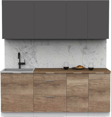 Кухонный гарнитур Интермебель Микс Топ-5 2.0м (графит серый/дуб каньон/дуб флагстаф темный)