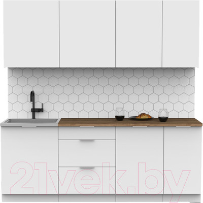 Кухонный гарнитур Интермебель Микс Топ-6 2.1м (белый премиум/дуб флагстаф темный)