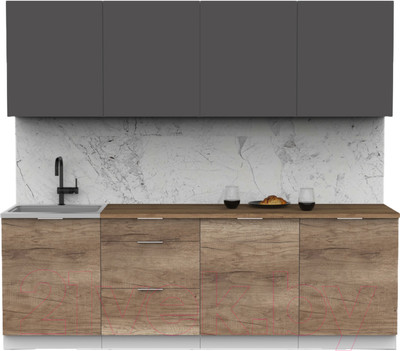 Кухонный гарнитур Интермебель Микс Топ-8 2.4м (графит серый/дуб каньон/дуб флагстаф темный)