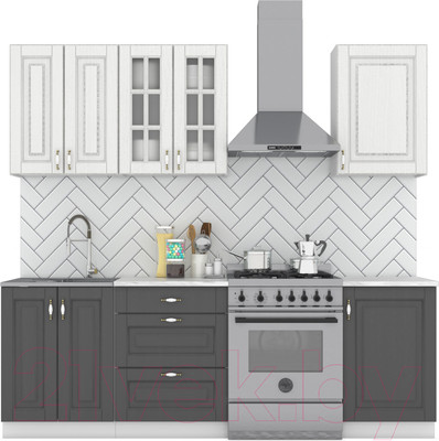 Кухонный гарнитур Интермебель Бостон-3 1.7м (акация белая/акация графит/дуб флагстаф темный)