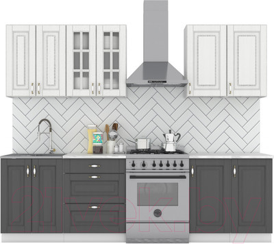 Кухонный гарнитур Интермебель Бостон-6 2.1м (акация белая/акация графит/дуб флагстаф темный)