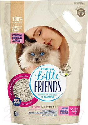 Наполнитель для туалета Little Friends Tofu Natural растительный без запаха (5л/2.5кг)