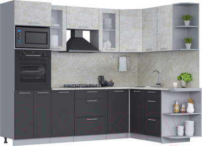 Кухонный гарнитур Интерлиния Мила 1.68x2.6 правая (бетон лайт/антрацит/опал светлый)