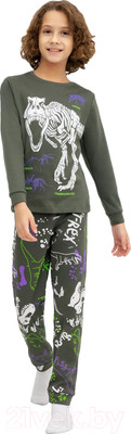 Пижама детская Mark Formelle 563314 (р.104-56, т.хаки/скелеты на т.хаки)