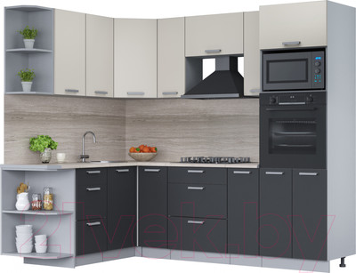 Кухонный гарнитур Интерлиния Мила Лайт 1.68x2.4 левая (персидский жемчуг/антрацит/травертин серый)