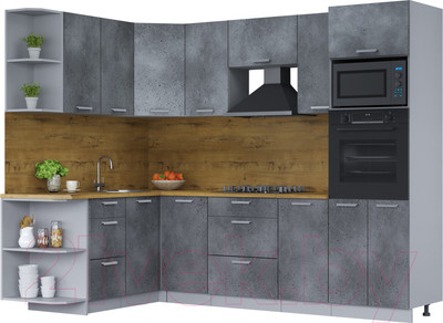 Кухонный гарнитур Интерлиния Мила Лайт 1.68x2.6 левая (бетон портленд/бетон портленд/дуб бунратти)