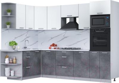 Кухонный гарнитур Interline Мила Лайт 1.68x2.8 левая (белый платинум/бетон портленд/белый гранит)