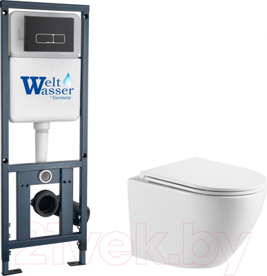 Унитаз подвесной с инсталляцией WeltWasser Marberg 410 + Merzbach 043 GL-WT + Mar 410 SE MT-BL