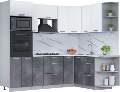 Кухонный гарнитур Интерлиния Мила Лайт 1.68x2.4 правая (белый платинум/бетон портленд/белый гранит)