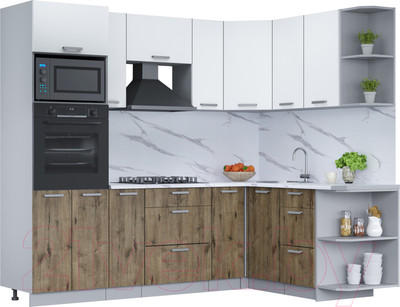 Кухонный гарнитур Интерлиния Мила Лайт 1.68x2.4 правая (белый платинум/дуб веллингтон/белый гранит)