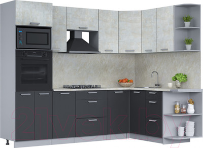 Кухонный гарнитур Интерлиния Мила Лайт 1.68x2.6 правая (бетон лайт/антрацит/опал светлый)