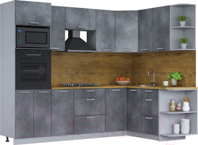 Кухонный гарнитур Интерлиния Мила Лайт 1.68x2.6 правая (бетон потленд/бетон портленд/дуб бунратти)