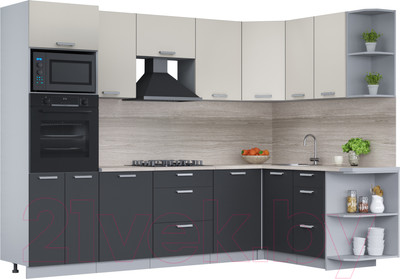 Кухонный гарнитур Интерлиния Мила Лайт 1.68x2.8 правая (персидский жемчуг/антрацит/травертин серый)