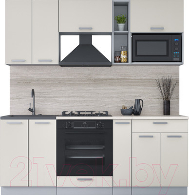 Кухонный гарнитур Interline Мила Лайт 2.0 ВТ (персидский жемчуг/персидский жемчуг/травертин серый)