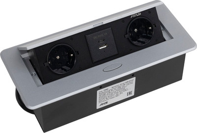 Блок розеточный AKS Nova USB выдвижной (2 розетки, алюминий)