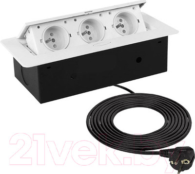 Блок розеточный AKS Nova выдвижной (3 розетки, белый)