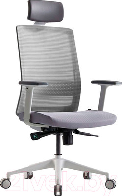 Кресло офисное Bestuhl S30 White Pl с подголовником и регулируем. подлокотником (черная сетка/серая ткань)