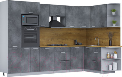 Кухонный гарнитур Интерлиния Мила Лайт 1.68x3.2 правая (бетон потленд/бетон портленд/дуб бунратти)