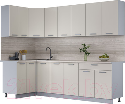 Кухонный гарнитур Интерлиния Мила Лайт 1.2x2.6 (персидский жемчуг/персидский жемчуг/травертин серый)