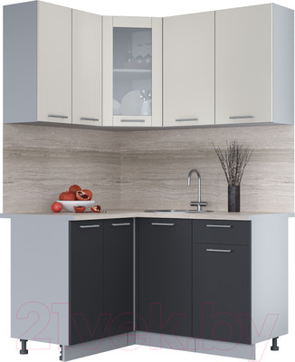 Кухонный гарнитур Интерлиния Мила 12x14 (персидский жемчуг/антрацит/травертин серый)
