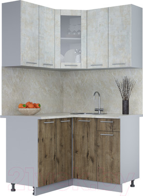Кухонный гарнитур Interline Мила 12x12 (бетон лайт/дуб веллингтон/опал светлый)