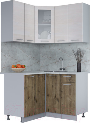 Кухонный гарнитур Interline Мила 12x12 (вудлайн кремовый/дуб веллингтон/серый каспий)