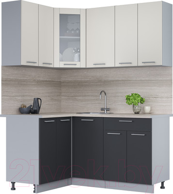 Кухонный гарнитур Интерлиния Мила 12x16 (персидский жемчуг/антрацит/травертин серый)