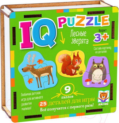 Развивающая игра Айрис-пресс IQ пазл деревянный. Лесные зверята 3+ / 9785811282463