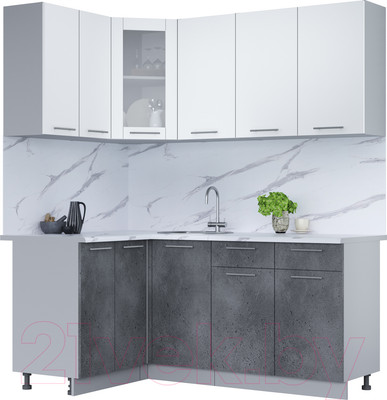 Кухонный гарнитур Интерлиния Мила 12x18 (белый платинум/бетон портленд/белый гранит)