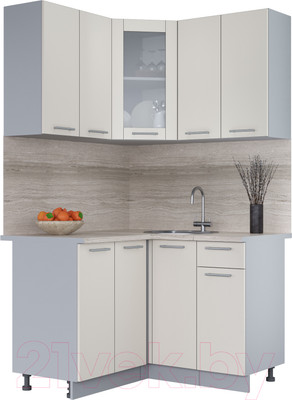Кухонный гарнитур Интерлиния Мила 12x12 (персидский жемчуг/персидский жемчуг/травертин серый)