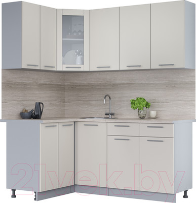 Кухонный гарнитур Interline Мила 12x18 (персидский жемчуг/персидский жемчуг/травертин серый)