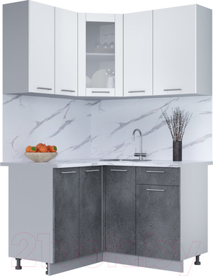 Кухонный гарнитур Интерлиния Мила 12x13 (белый платинум/бетон портленд/белый гранит)