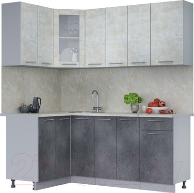 Кухонный гарнитур Интерлиния Мила 12x19 (бетон лайт/бетон портленд/опал светлый)