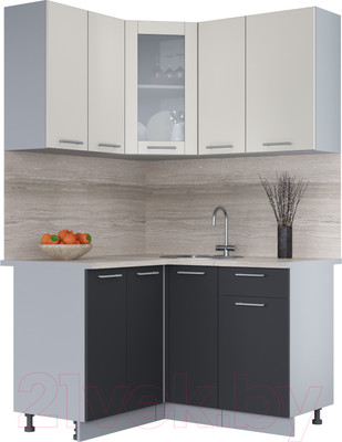 Кухонный гарнитур Интерлиния Мила 12x13 (персидский жемчуг/антрацит/травертин серый)
