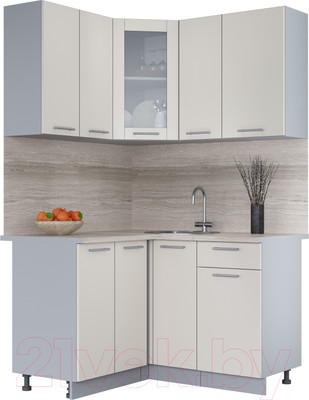 Кухонный гарнитур Интерлиния Мила 12x13 (персидский жемчуг/персидский жемчуг/травертин серый)