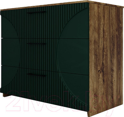 Комод Мебель-КМК 3Я Монтале КМК 0966.17 (дуб канзас/SAT 22 Зеленый мат)