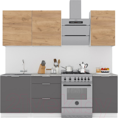 Кухонный гарнитур Интермебель Микс Топ-3 1.7м (дуб крафт золотой/графит серый/дуб вотан)