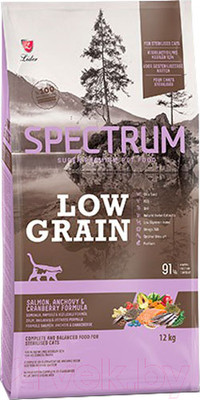 Сухой корм для кошек Spectrum Low Grain для стерилизованных кошек с лососем, анчоусом, клюквой (12кг)