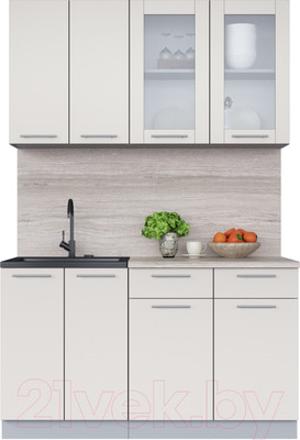 Кухонный гарнитур Интерлиния Мила 14-60 (персидский жемчуг/персидский жемчуг/травертин серый)