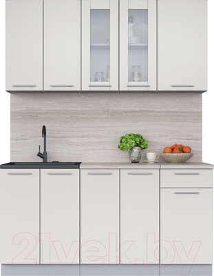 Кухонный гарнитур Интерлиния Мила 16-60 (персидский жемчуг/персидский жемчуг/травертин серый)