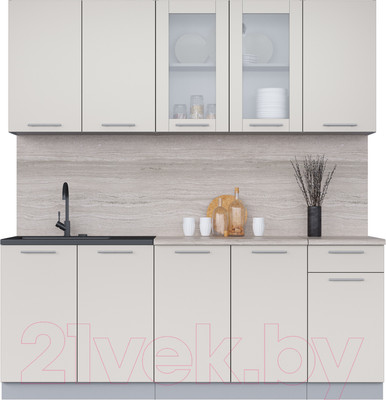 Кухонный гарнитур Интерлиния Мила 20 (персидский жемчуг/персидский жемчуг/травертин серый)