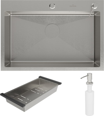 Мойка кухонная Roxen Simple 560220-70 с коландером и дозатором (сатин)