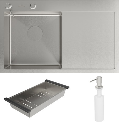 Мойка кухонная Roxen Vespa 560230-70L с коландером и дозатором (сатин)