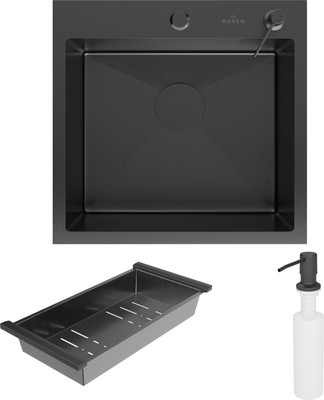 Мойка кухонная Roxen Simple 560220-50B PVD c коландером и дозатором (графит)